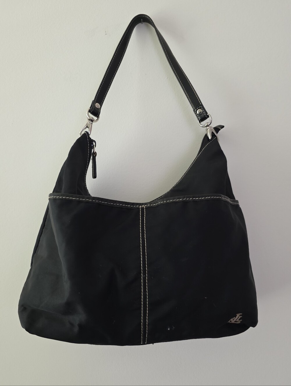 Vintage Lauren Ralph Lauren Nylon Shoulder Bag Leather Strap 90s Preppy Classic